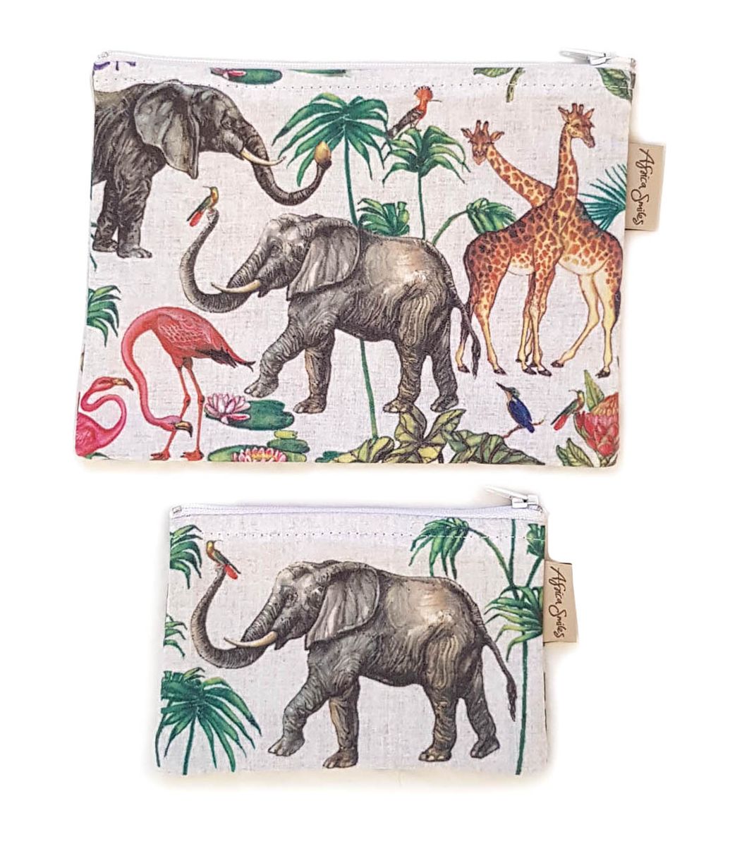 2Piece Vintage Elephant Handbag Organiser Fabric Money Pouch Set