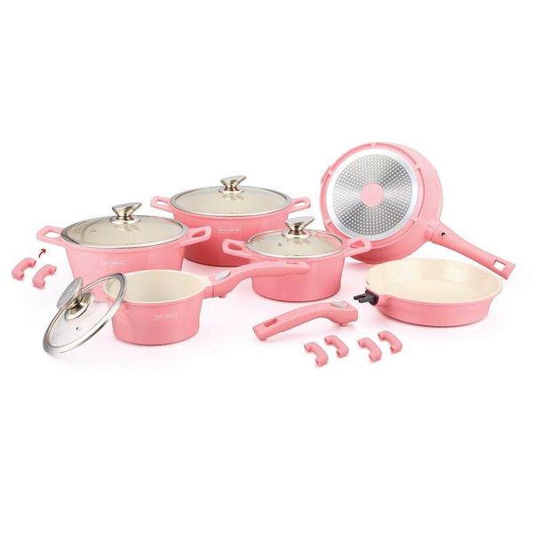 Royalty Line 16 Piece Ceramic Coating Cookware Set - Pink