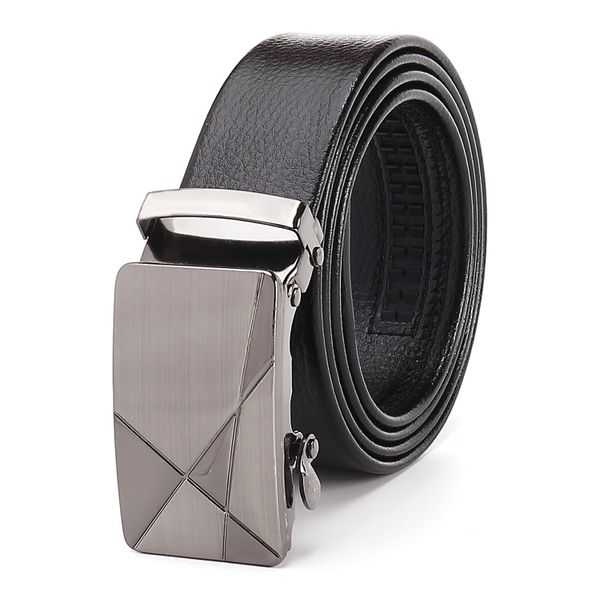 Geometric Pattern Decorated Buckle Men Automatic Buckle Belt Business