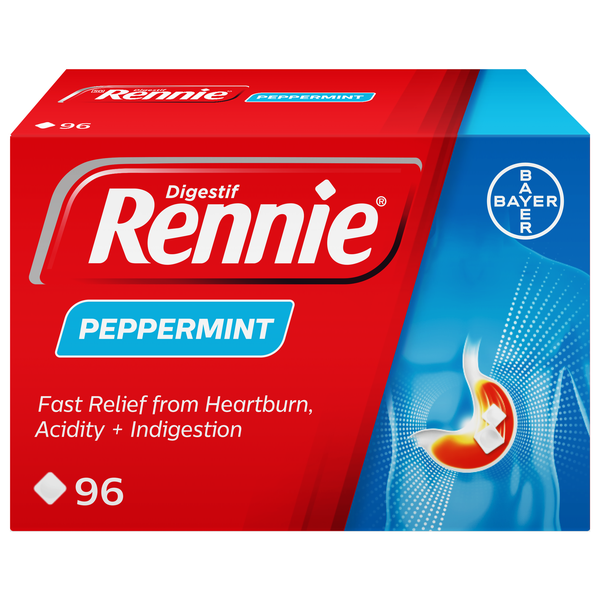 Rennie Peppermint Antacid 96 Tablets -Fast Relief for Heartburn