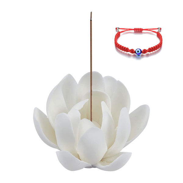 White Lotus Ceramic Incense Burner &amp; Evil Eye Protection Bracelet
