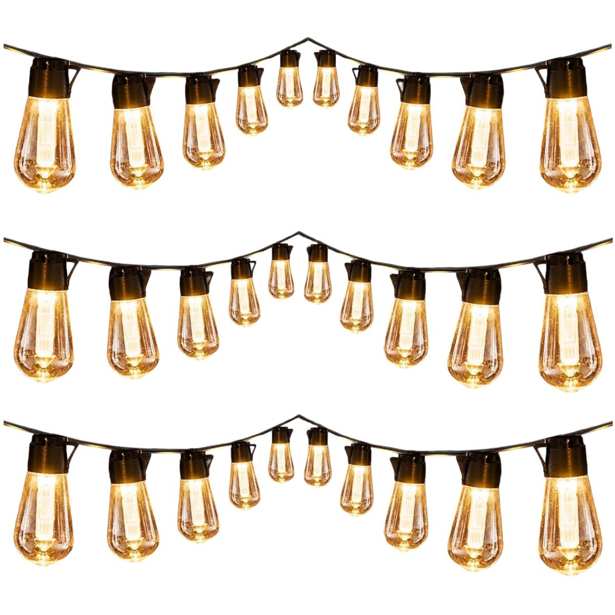 Solar Powered Weather Resistant LED String Bulbs - 10 Meters - Warm Yellow