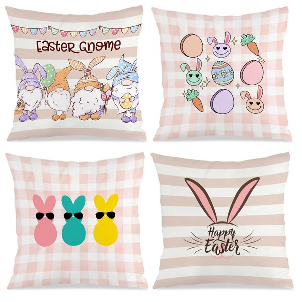 Set of 4 Checkered Easter Pillowcase, 45x45cm Soft Couch Sofa Pillow Cover
