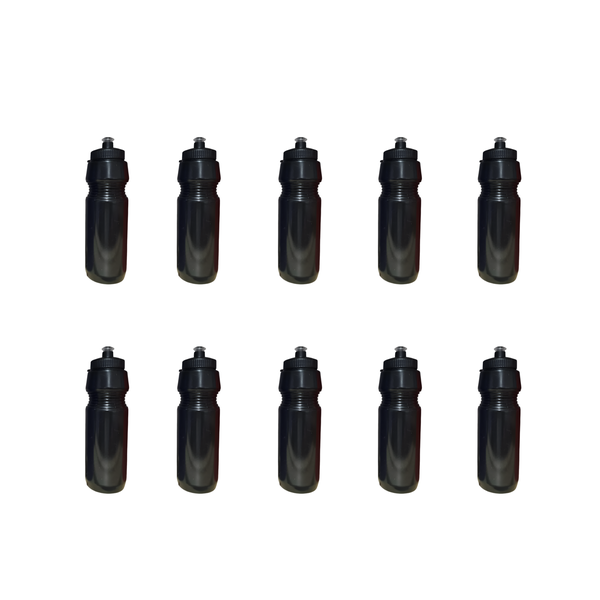 Sports Water Bottles - Bulk Durable Hydration Bottles Black 750ml - 10 Pack