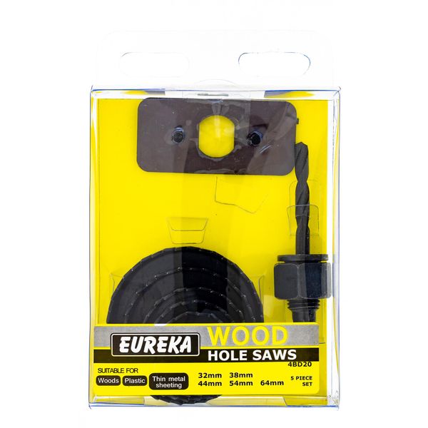 EUREKA DRILL BITS Carbon Hole Saw 32-64mm SET for Wood 4BD20U