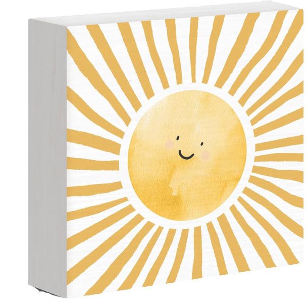 5x5" Sun Wooden Box Sign, Inspirational Home Office Dorm Desk Decor