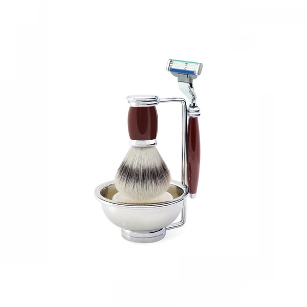 Edwin Jagger 4 Piece Red Bulbous Set, Includes Mach 3 Razor Blade