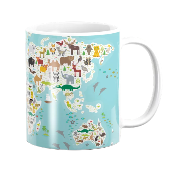 Cartoon Animal World Map - Blue image