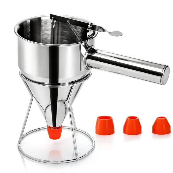 Bestby- Stainless Steel Pancake Batter Dispenser With 4 Silicone Nozzles