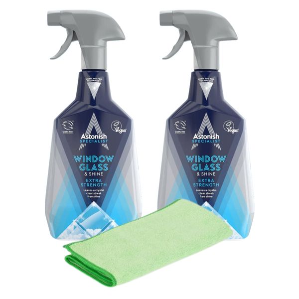 Window &amp; Glass Cleaner | 2-Pack with Microfibre Cloth | Astonish