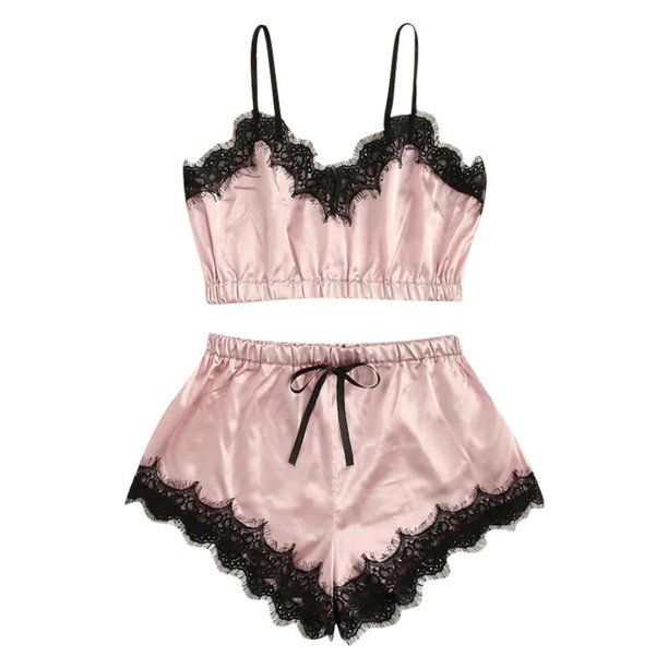 Classic Silky Soft Sexy Pajama Set Lingerie - Pink & Black - S | Shop ...