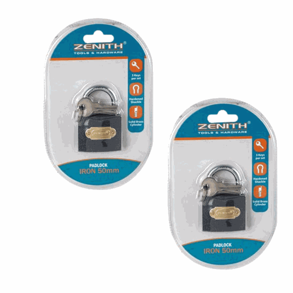 Pack of 2-Zenith Padlock Iron 50mm Carded