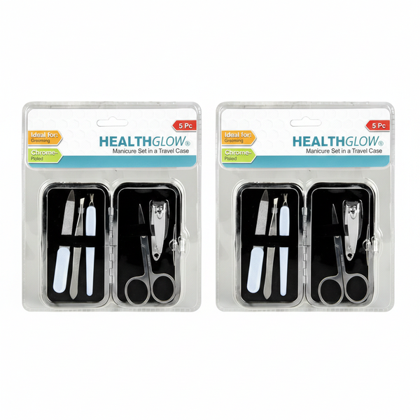Health Glow 5 Piece Nail Manicure Set with Travel Bag - 2 Pack