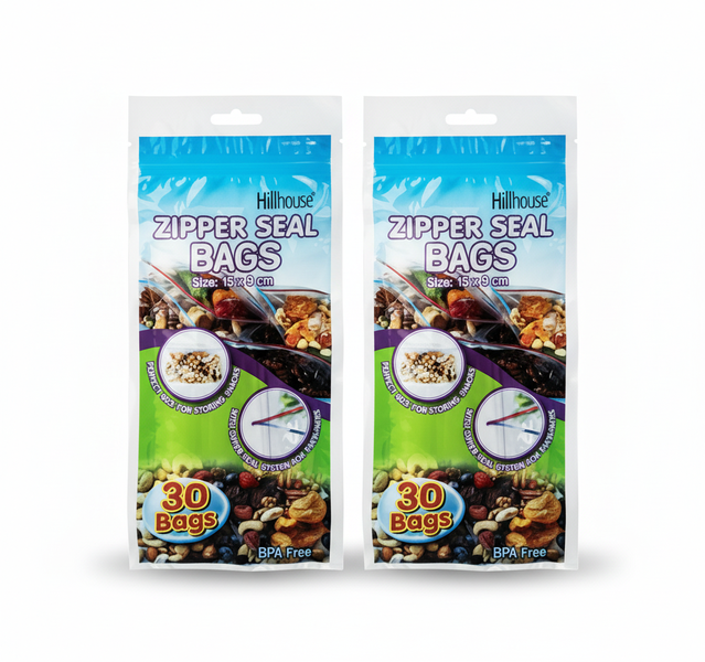 Hillhouse 30 Piece Re-Sealable Zipper Bags 15x9cm for Storage - 2 Pack