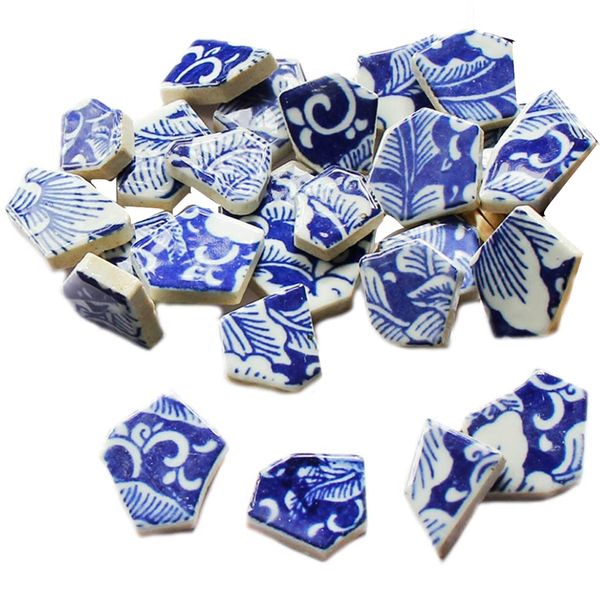 Craft Multifunctional Blue, White Straight Ceramic Patch Mosaic Tiles 100g