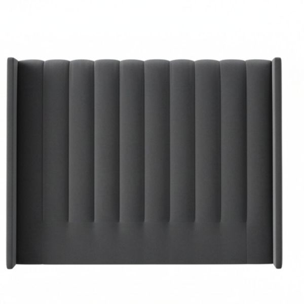 Room Studio - Charcoal Velvet Vertical Paneled Wingback Headboard