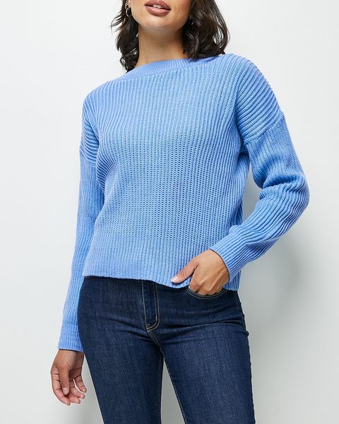 Women's Edit Loft Ribbed Yan V-back Jumper - Cornflower Blue
