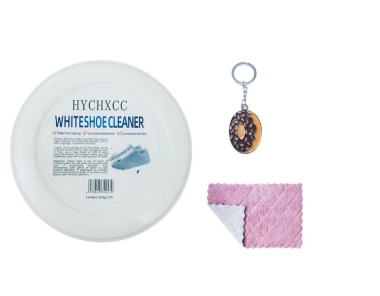 White Shoe Cleaner (Water Free), Microfiber Cloth &amp; Keyring