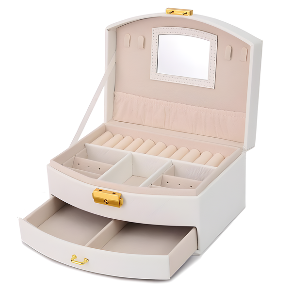 Small Travel Jewelry Organizer Box Makeup Storage Case With Mirror Closure