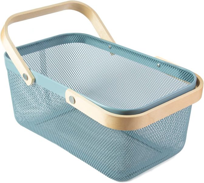 Fruit &amp; Vegtable Metal Rectangular Basket with Wooden Handle