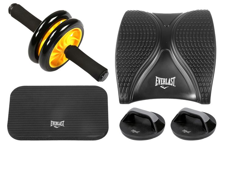Everlast Strength Set - Push Up Bars, Double Ab Wheel, Ab Mat &amp; Knee Pad
