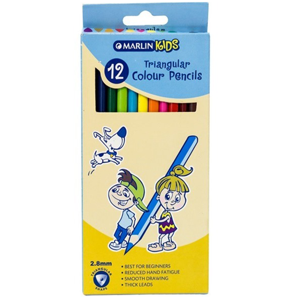 Pack of 12 Marlin Kids Long Triangular Colour Pencils