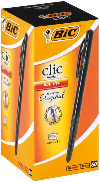 BIC Clic Medium Ballpoint Pens, Black (Box of 60)
