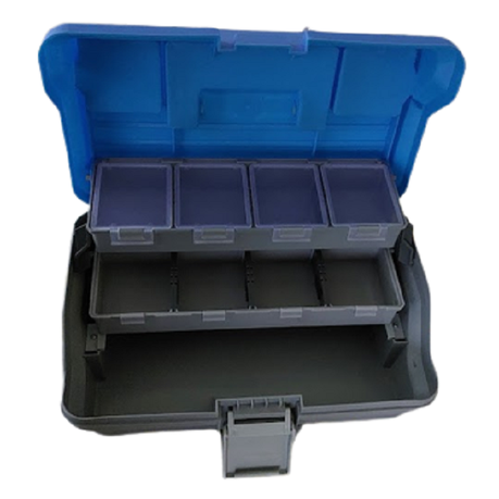 Fishing Tackle Box - 9 compartment - 2 Tray - blue and grey