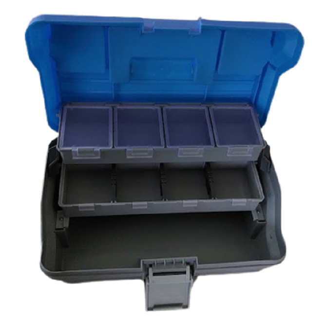 Fishing Tackle Box - 9 compartment - 2 Tray - blue and grey