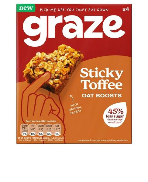 Graze Sticky Toffee Oat Boosts Snack Bars 4 x 30g