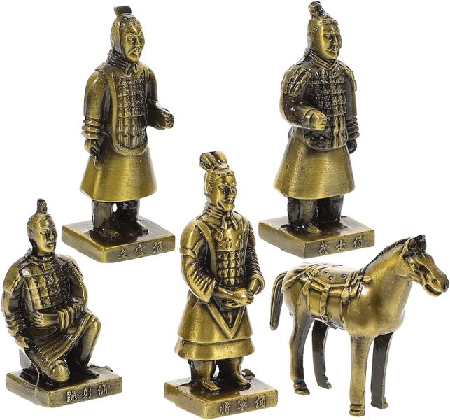 Chinese Terracotta Warrior and Horse Décor Set - 5 pieces