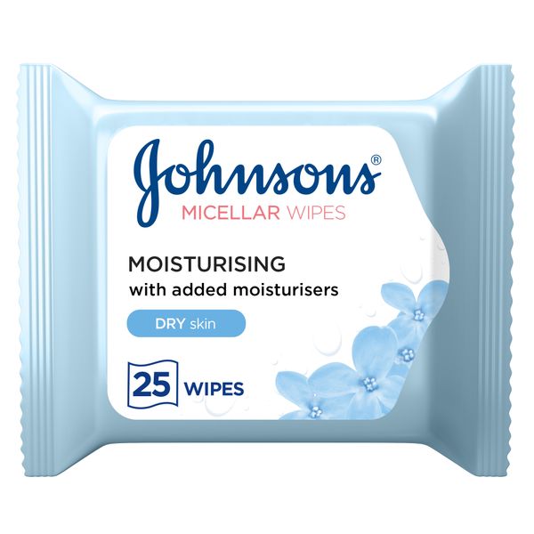 Johnson's Cleansing Face Micellar Wipes, Moisturising, Dry Skin, Pack of 25