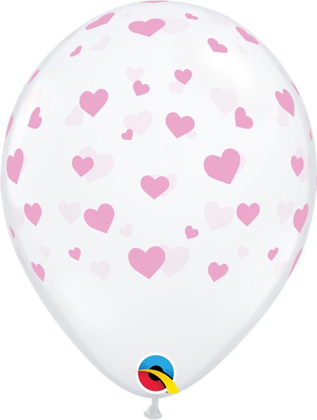 Qualatex 11 Inch Latex Rnd Random Pink Hearts 50Ctp