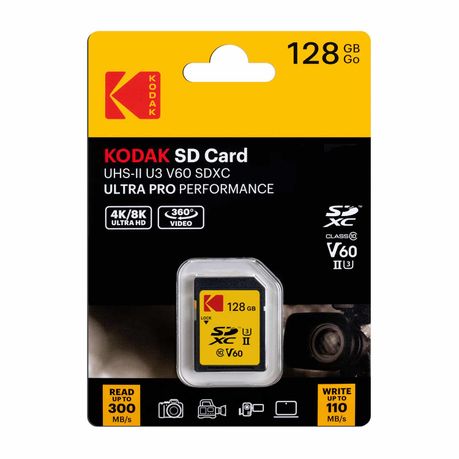 Kodak 128GB SD Card Ultra Pro with UHS-II U3 V60 for 4k or 8k