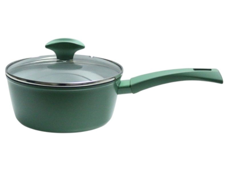 Green Saucepan No Stick with Glass Lid 1.4Lt