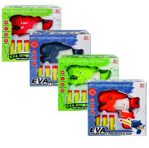 Dinosaurs &amp; Sharks Soft Bullet Projectile Gun - Set of 4