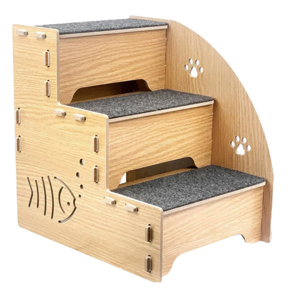 UrbanPets - Wooden Cat Dog Pet Support Step Ladder Non Slip