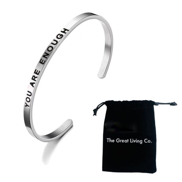You Are Enough, Stainless Steel Inspirational Cuff Bracelet In Lux Gift Bag