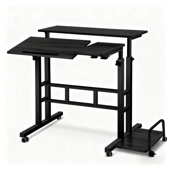Mobile Stand Desk Ajustable Computer Laptop Cart Sit Wheel Rolling Office