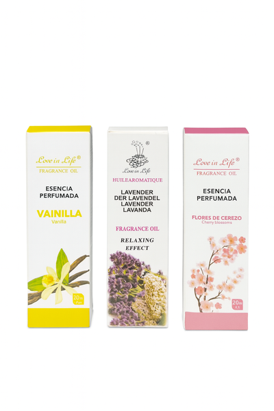 Love in Life Fragrance Oil Set - 3 Scents: Vanilla, Lavender &amp; Cherry Blossom 20ml Each