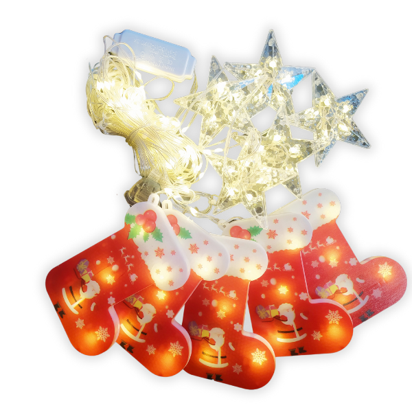 Christmas Stars &amp; Stockings Curtain String Lights - Fairy Curtain Lights