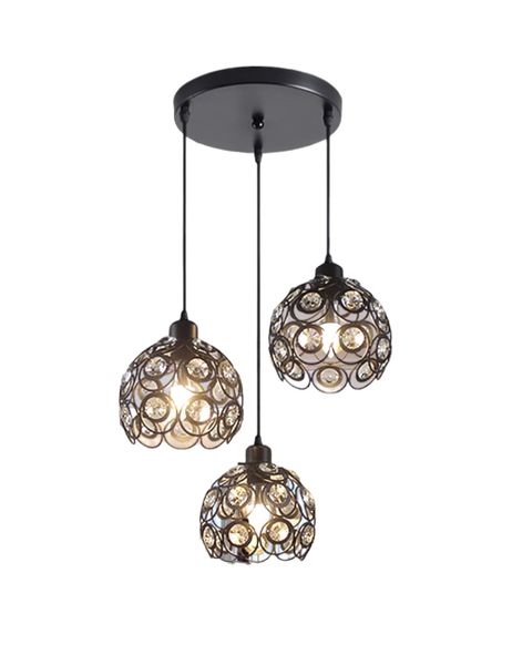 Black Iron 3-Heads Crystal Pendant Lamp-MRUL