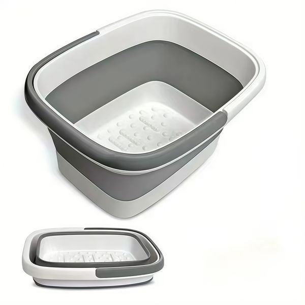 Foldable Foot Spa Bath Bucket with Massage Rollers 15L Grey