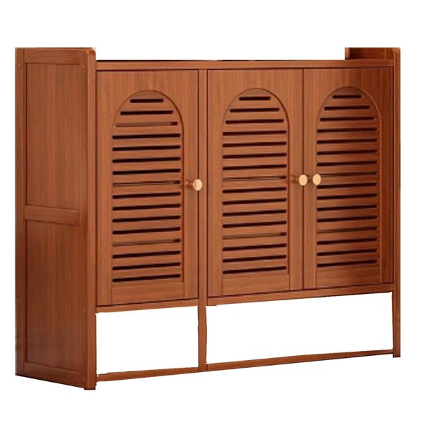 Decor 3-Doors Wood Shutter Bamboo Hinged Door Shoe Rack Organizer -90cm