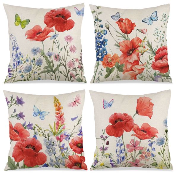 Set of 4 Botanical Pillow Case Cover, 45x45cm Zipper Closure Pillow Covers