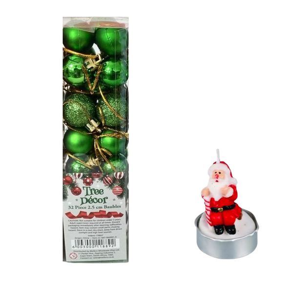 Set of 32 Christmas Tree Baubles - 2.5cm Plastic Ornaments in Matt