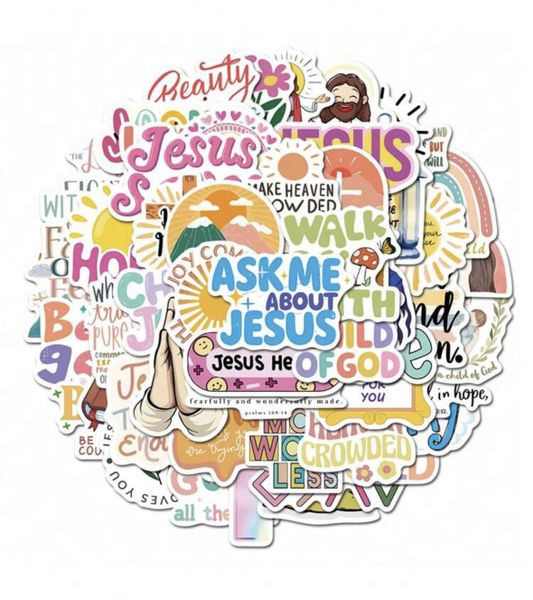 Cute Colourful Christian Stickers - 52 Piece