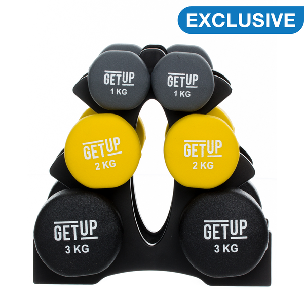 GetUp 12kg Neoprene Dumbbell Set &amp; Stand