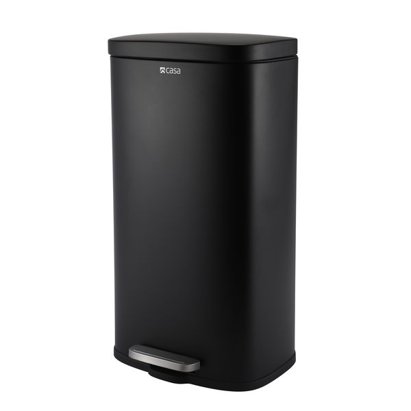 CASA Modena Soft Close Lid Rectangle Steel Pedal Bin - 30 Litre - Black Matte