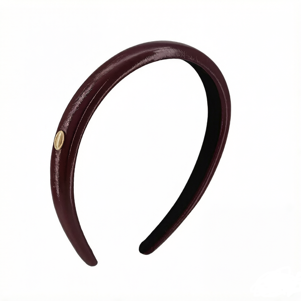 Wine Red Glossy Padded Headband for Women, Retro Elegant Hair Hoop with